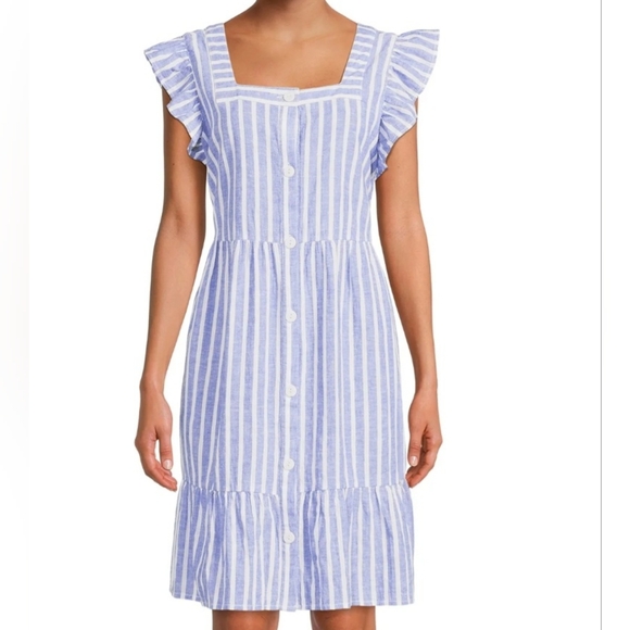 Beach Lounge Womens Flutter Sleeve Button Front Striped Dress Size M New - Picture 1 of 12